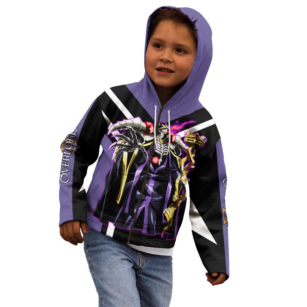 Ainz Ooal Gown Overlord Kid Hoodie with Skeletal Mage Pose and Dark Fantasy Design - The Mazicc