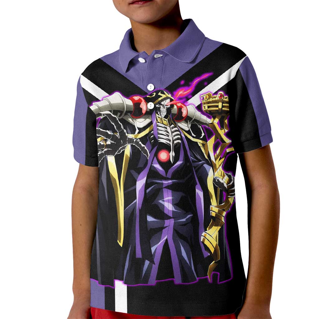 Ainz Ooal Gown Overlord Kid Polo Shirt with Skeletal Mage Pose and Dark Fantasy Design - The Mazicc