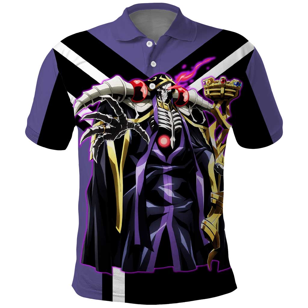 Ainz Ooal Gown Overlord Polo Shirt with Skeletal Mage Pose and Dark Fantasy Design - The Mazicc