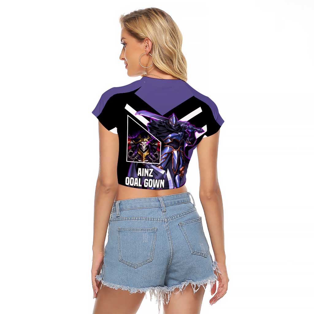 Ainz Ooal Gown Overlord Raglan Cropped T Shirt with Skeletal Mage Pose and Dark Fantasy Design - The Mazicc