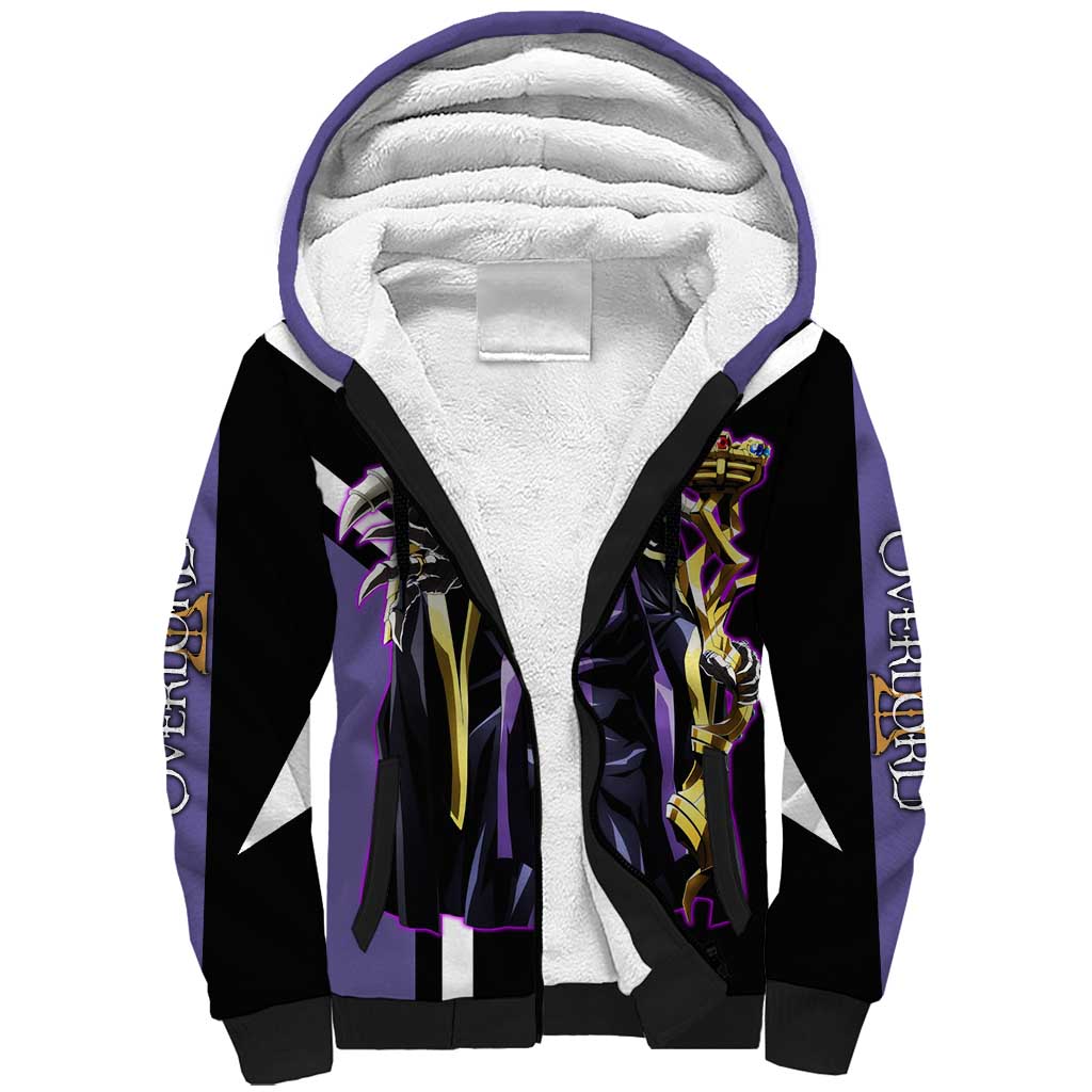 Ainz Ooal Gown Overlord Sherpa Hoodie with Skeletal Mage Pose and Dark Fantasy Design - The Mazicc