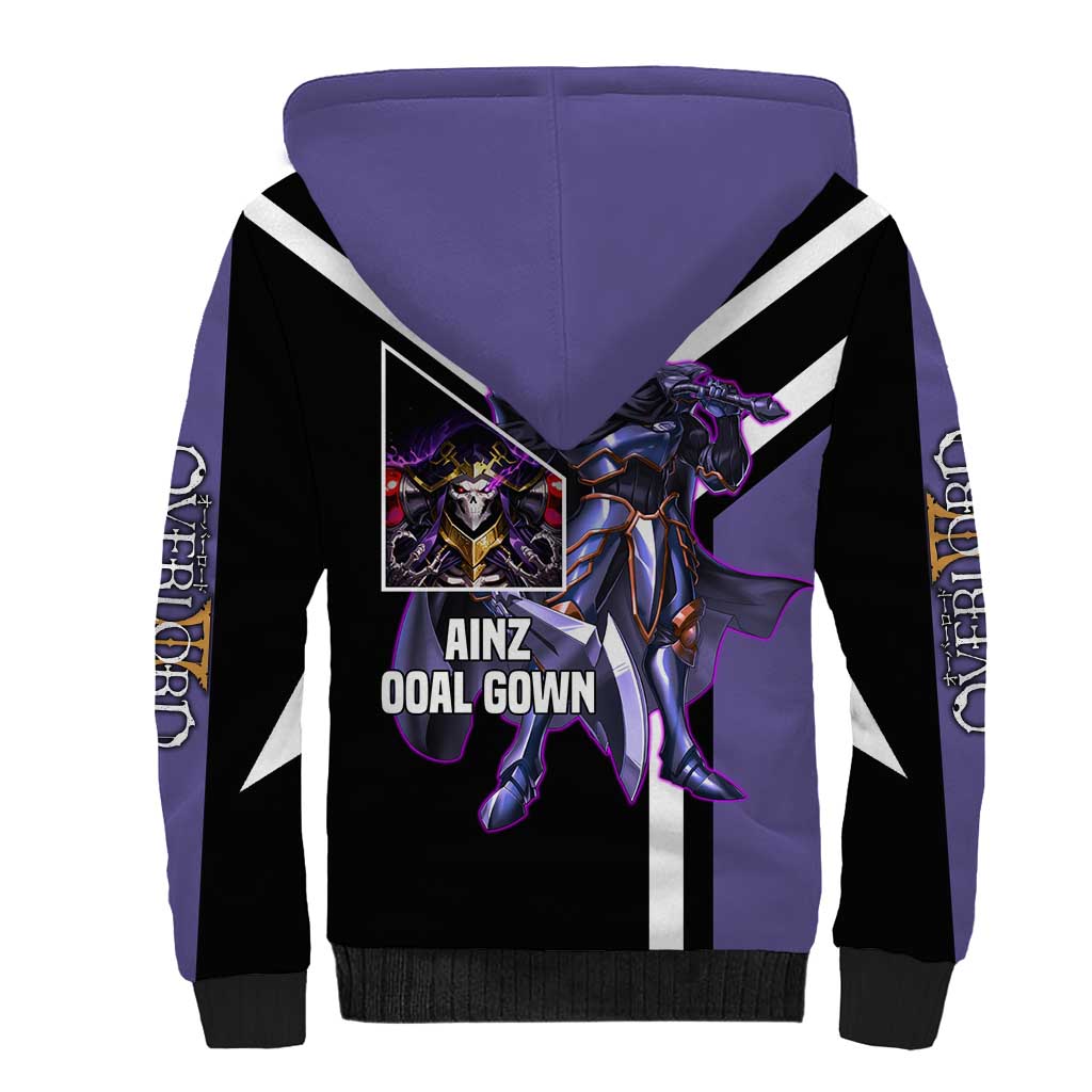 Ainz Ooal Gown Overlord Sherpa Hoodie with Skeletal Mage Pose and Dark Fantasy Design - The Mazicc