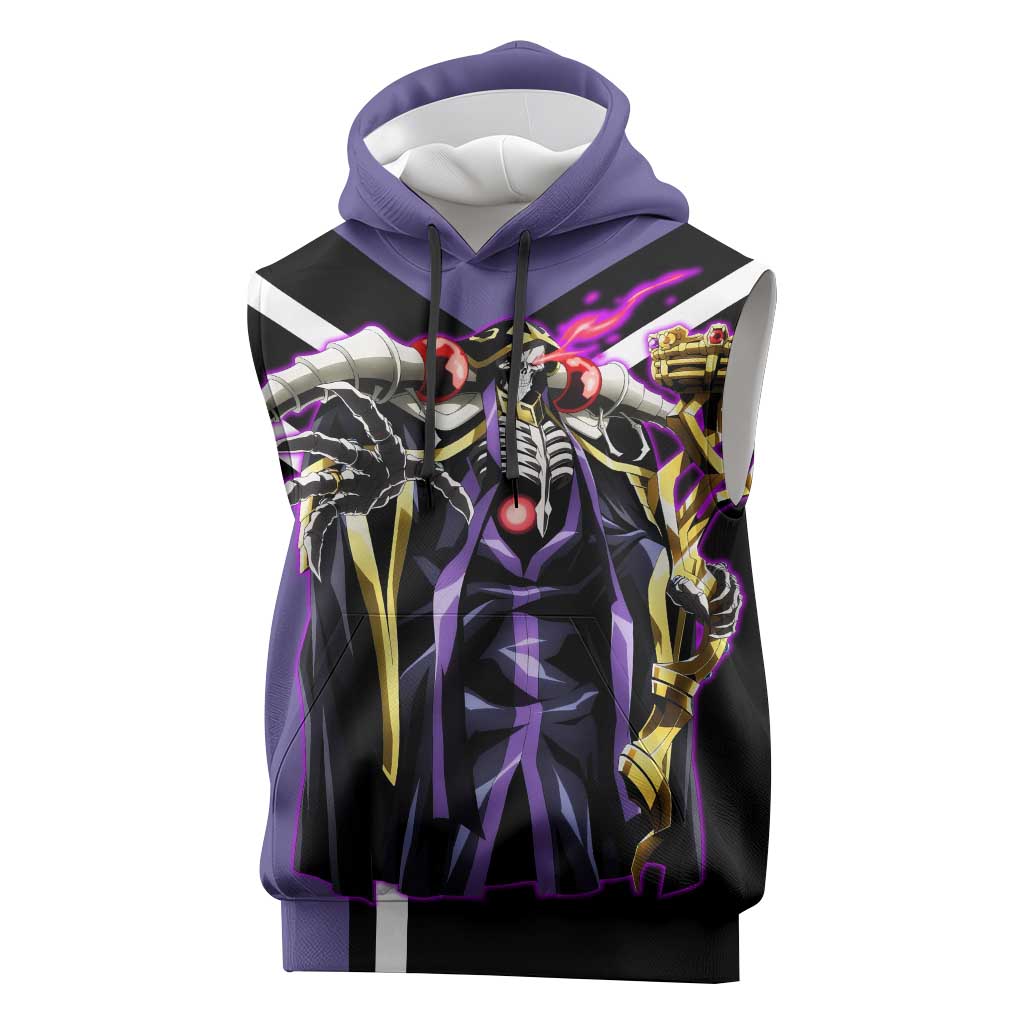 Ainz Ooal Gown Overlord Sleeveless Hoodie with Skeletal Mage Pose and Dark Fantasy Design - The Mazicc