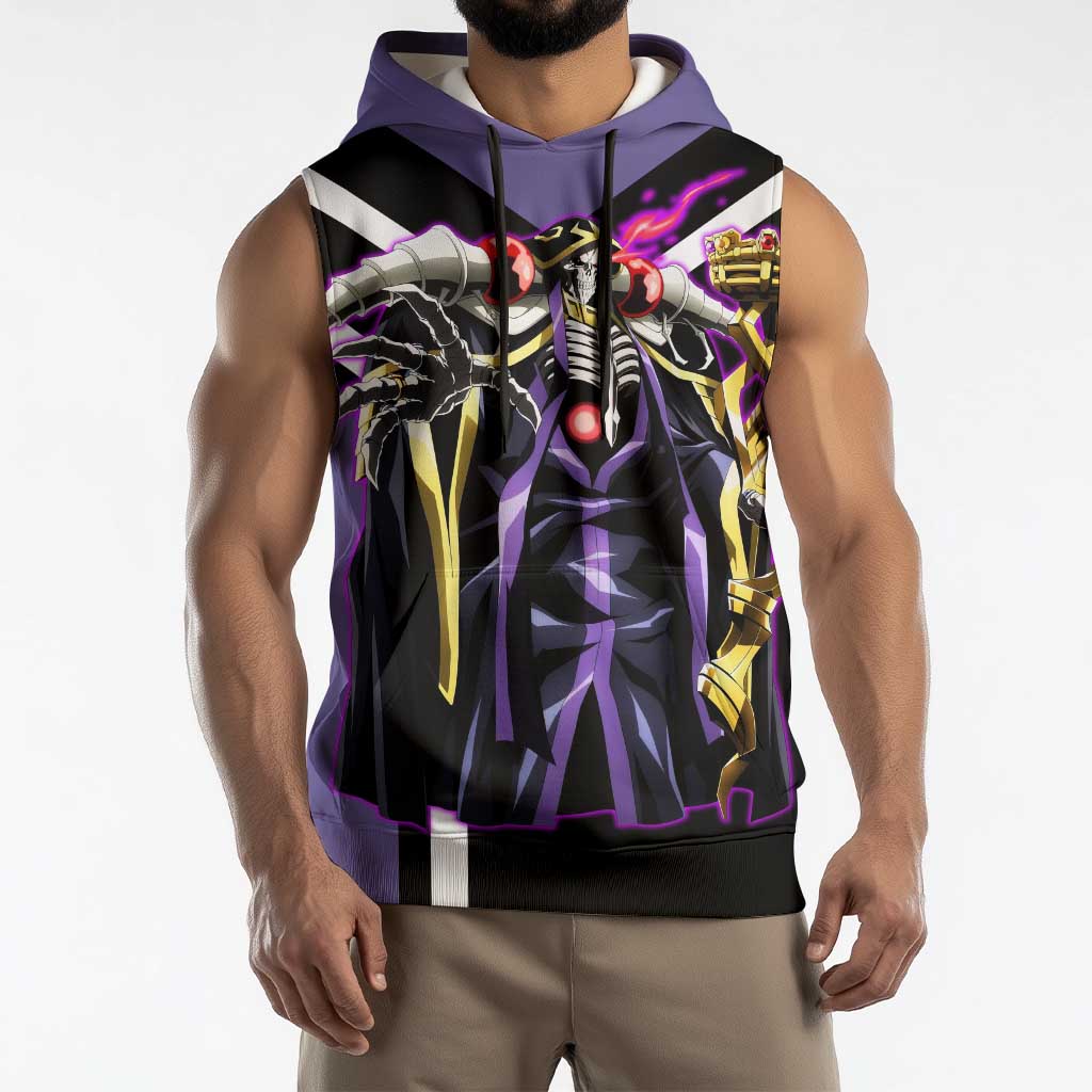 Ainz Ooal Gown Overlord Sleeveless Hoodie with Skeletal Mage Pose and Dark Fantasy Design - The Mazicc
