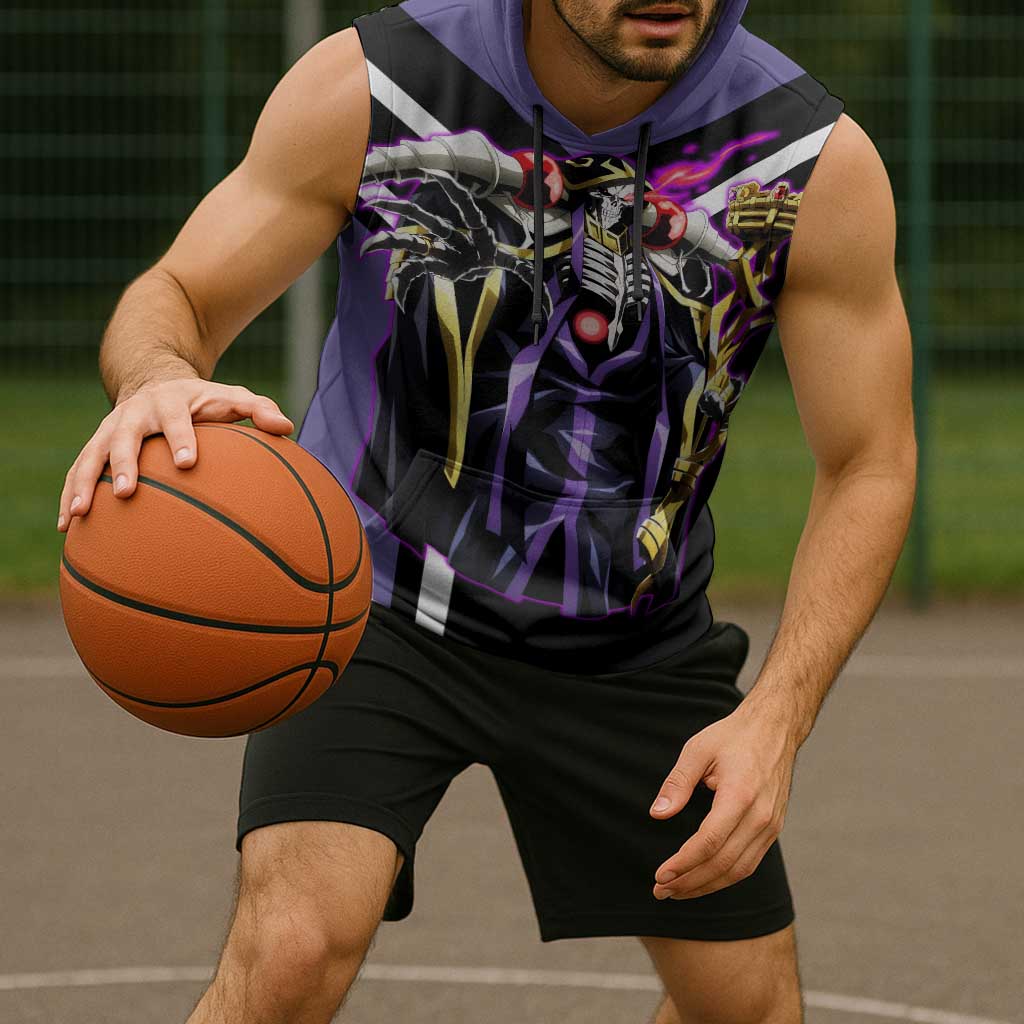 Ainz Ooal Gown Overlord Sleeveless Hoodie with Skeletal Mage Pose and Dark Fantasy Design - The Mazicc