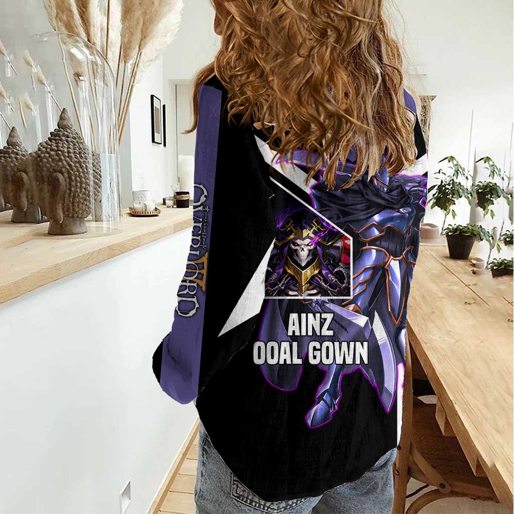 Ainz Ooal Gown Overlord Women Casual Shirt with Skeletal Mage Pose and Dark Fantasy Design - The Mazicc