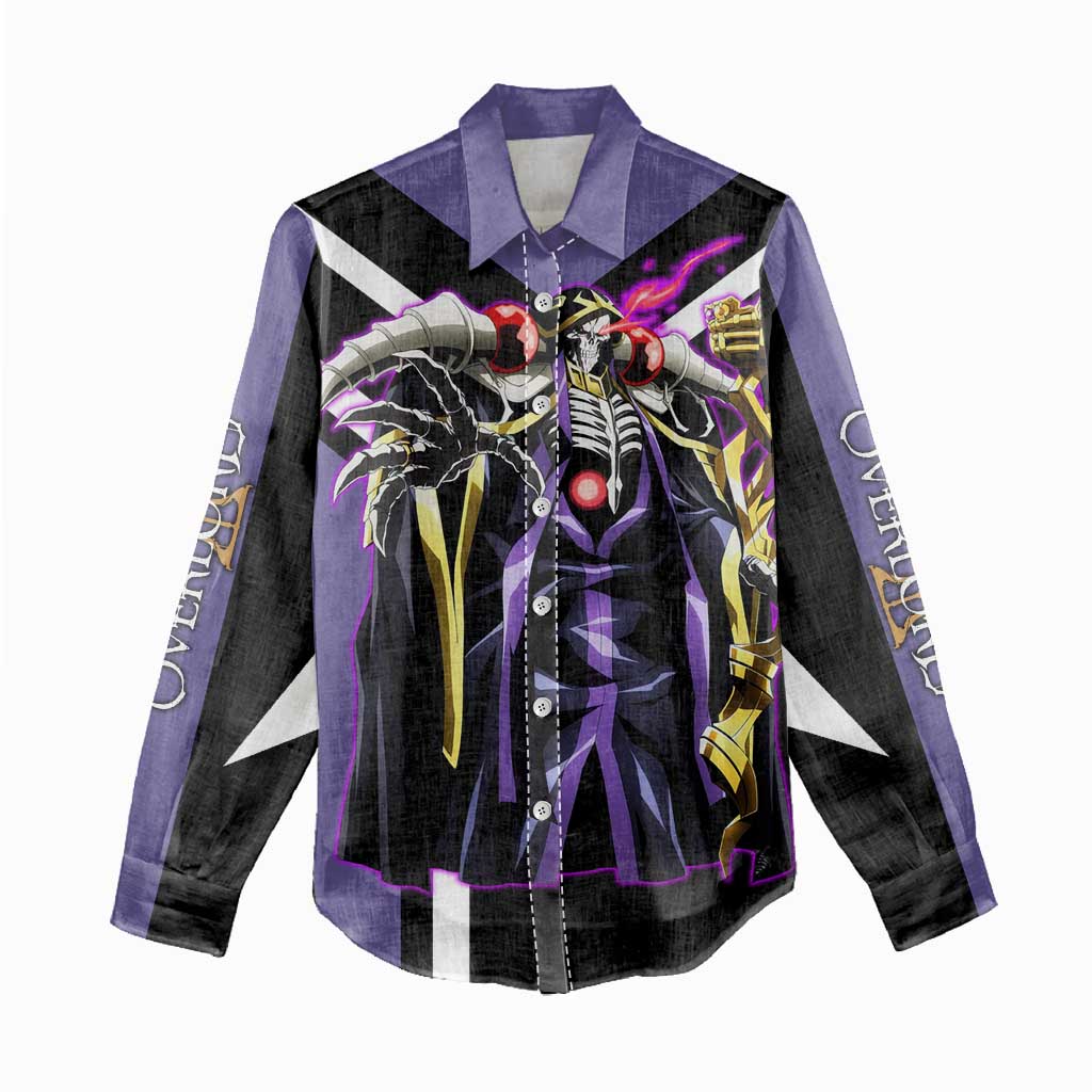 Ainz Ooal Gown Overlord Women Casual Shirt with Skeletal Mage Pose and Dark Fantasy Design - The Mazicc