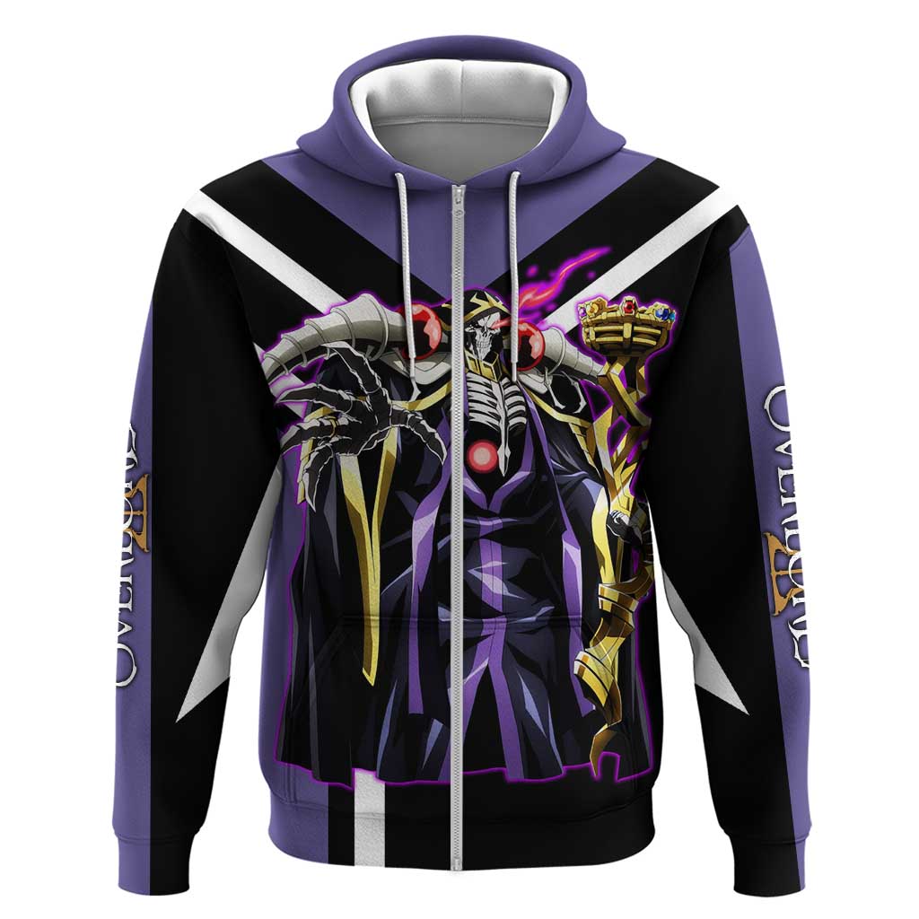 Ainz Ooal Gown Overlord Zip Hoodie with Skeletal Mage Pose and Dark Fantasy Design - The Mazicc
