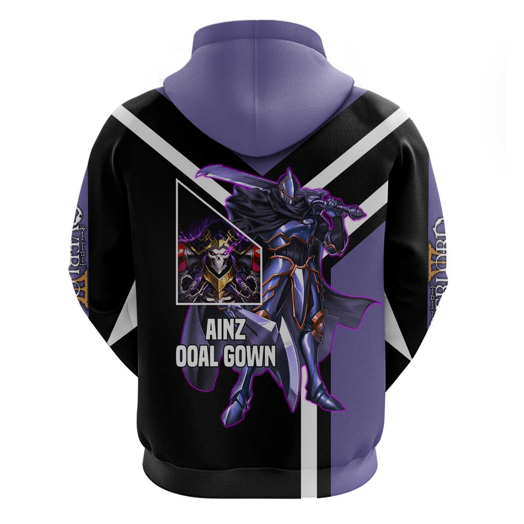 Ainz Ooal Gown Overlord Zip Hoodie with Skeletal Mage Pose and Dark Fantasy Design - The Mazicc