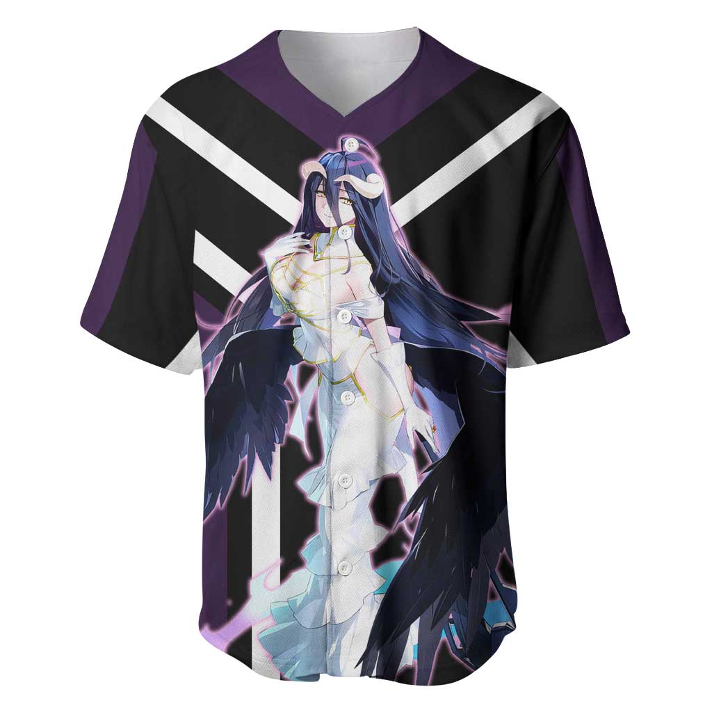Albedo Overlord Baseball Jersey with Elegant Demon Wings and Dark Fantasy Design - The Mazicc