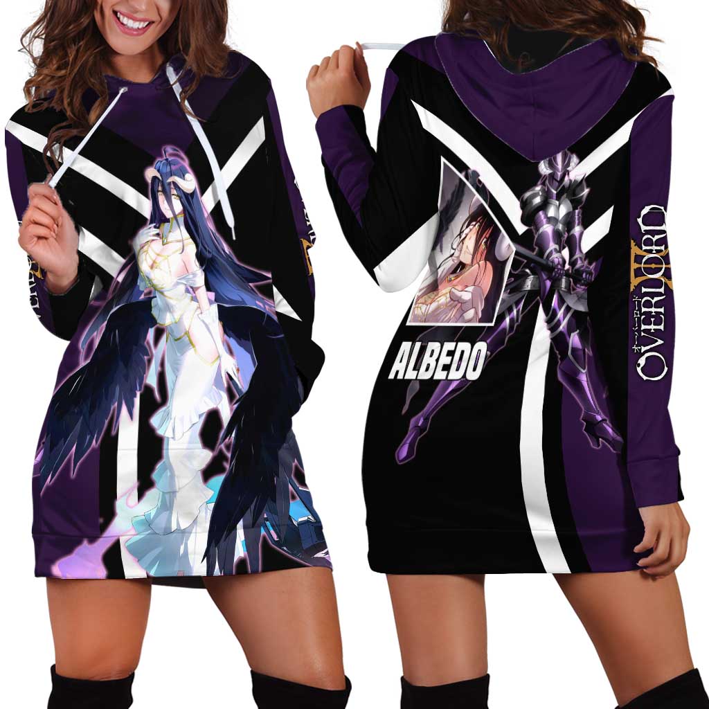 Albedo Overlord Hoodie Dress with Elegant Demon Wings and Dark Fantasy Design - The Mazicc