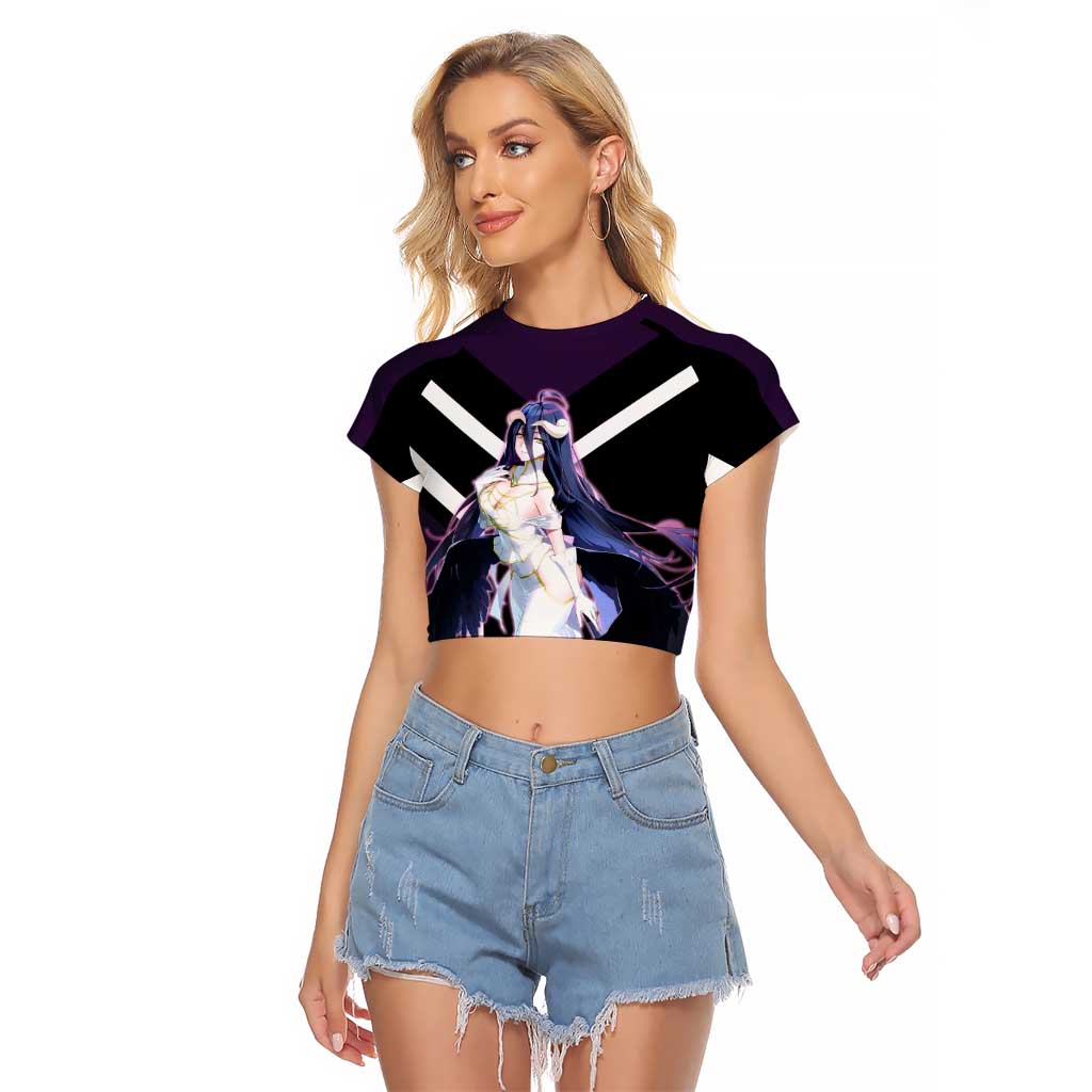 Albedo Overlord Raglan Cropped T Shirt with Elegant Demon Wings and Dark Fantasy Design - The Mazicc