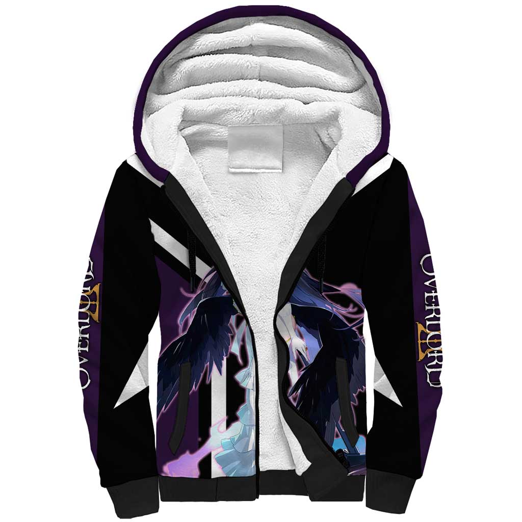 Albedo Overlord Sherpa Hoodie with Elegant Demon Wings and Dark Fantasy Design - The Mazicc