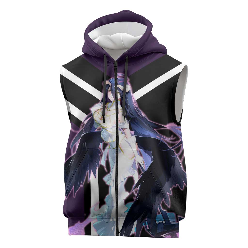 Albedo Overlord Sleeveless Zip Hoodie with Elegant Demon Wings and Dark Fantasy Design - The Mazicc