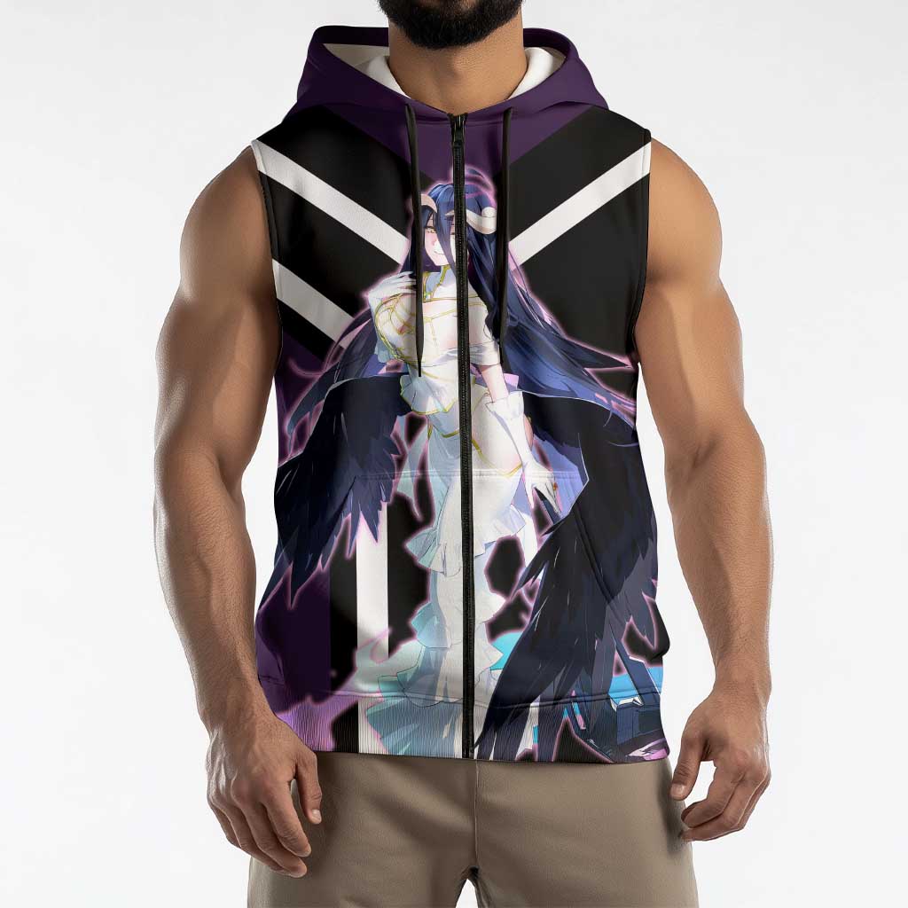 Albedo Overlord Sleeveless Zip Hoodie with Elegant Demon Wings and Dark Fantasy Design - The Mazicc