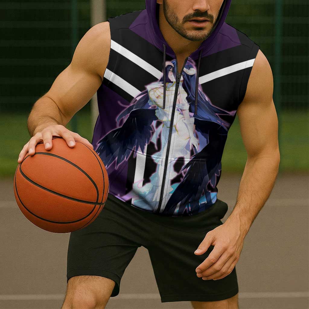 Albedo Overlord Sleeveless Zip Hoodie with Elegant Demon Wings and Dark Fantasy Design - The Mazicc