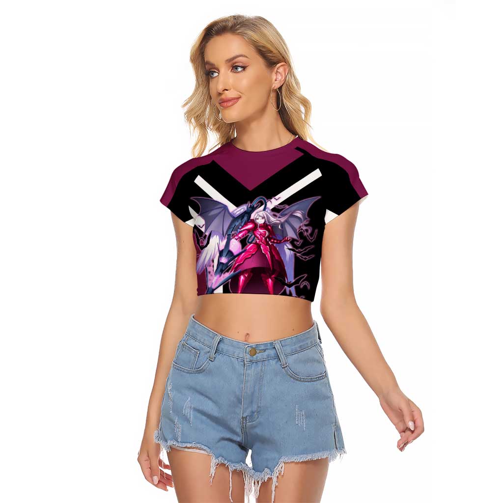 Shalltear Bloodfallen Overlord Raglan Cropped T Shirt with Vampire Pose and Dark Gothic Design - The Mazicc