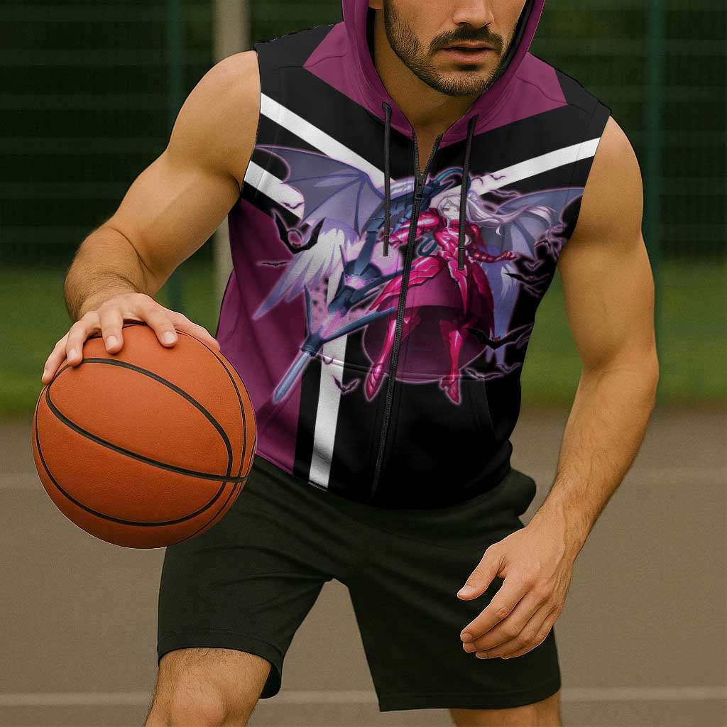 Shalltear Bloodfallen Overlord Sleeveless Zip Hoodie with Vampire Pose and Dark Gothic Design - The Mazicc