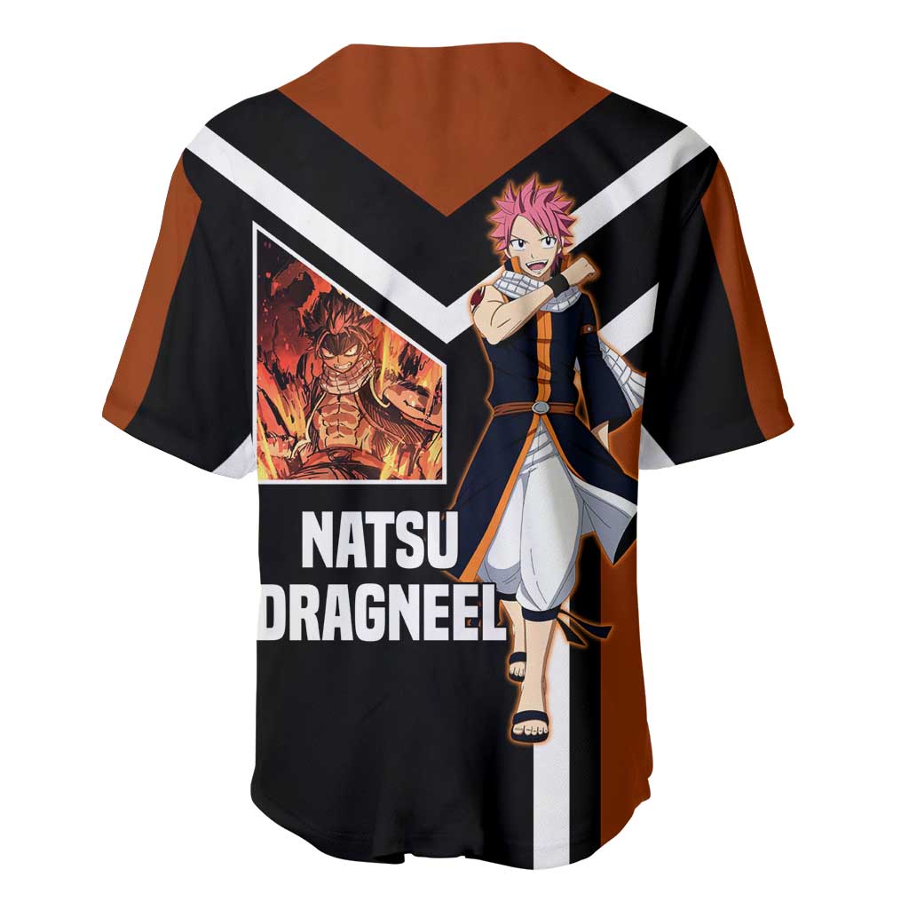 Natsu Dragneel Fairy Tail Baseball Jersey with Fire Magic Pose and Fiery Action Design - The Mazicc