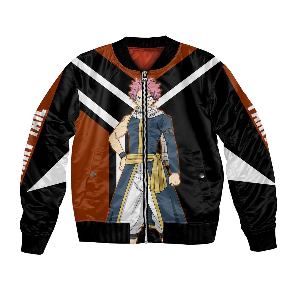 Natsu Dragneel Fairy Tail Bomber Jacket with Fire Magic Pose and Fiery Action Design - The Mazicc