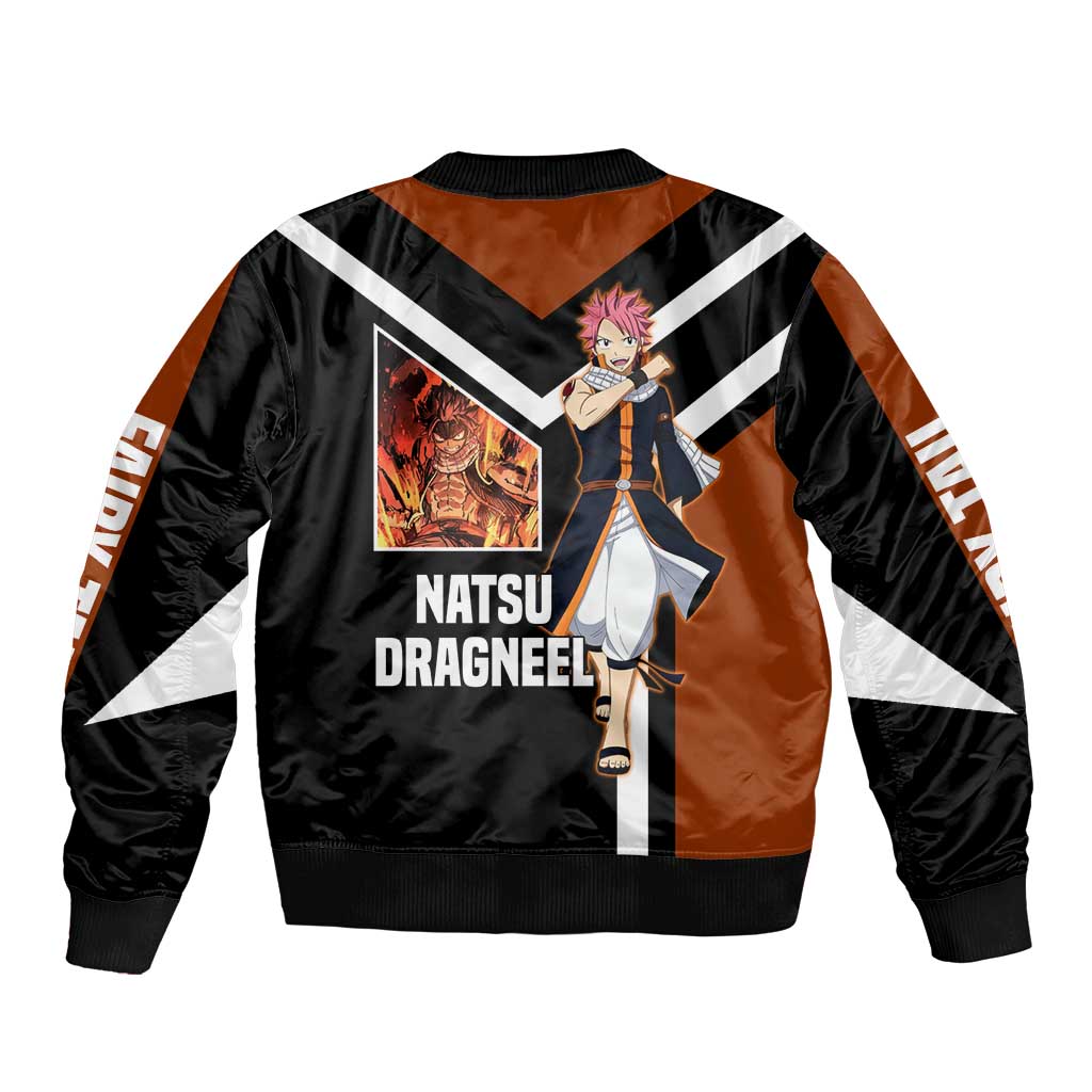 Natsu Dragneel Fairy Tail Bomber Jacket with Fire Magic Pose and Fiery Action Design - The Mazicc