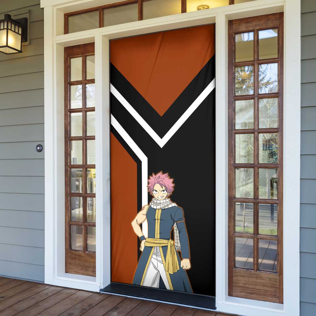 Natsu Dragneel Fairy Tail Door Cover with Fire Magic Pose and Fiery Action Design - The Mazicc