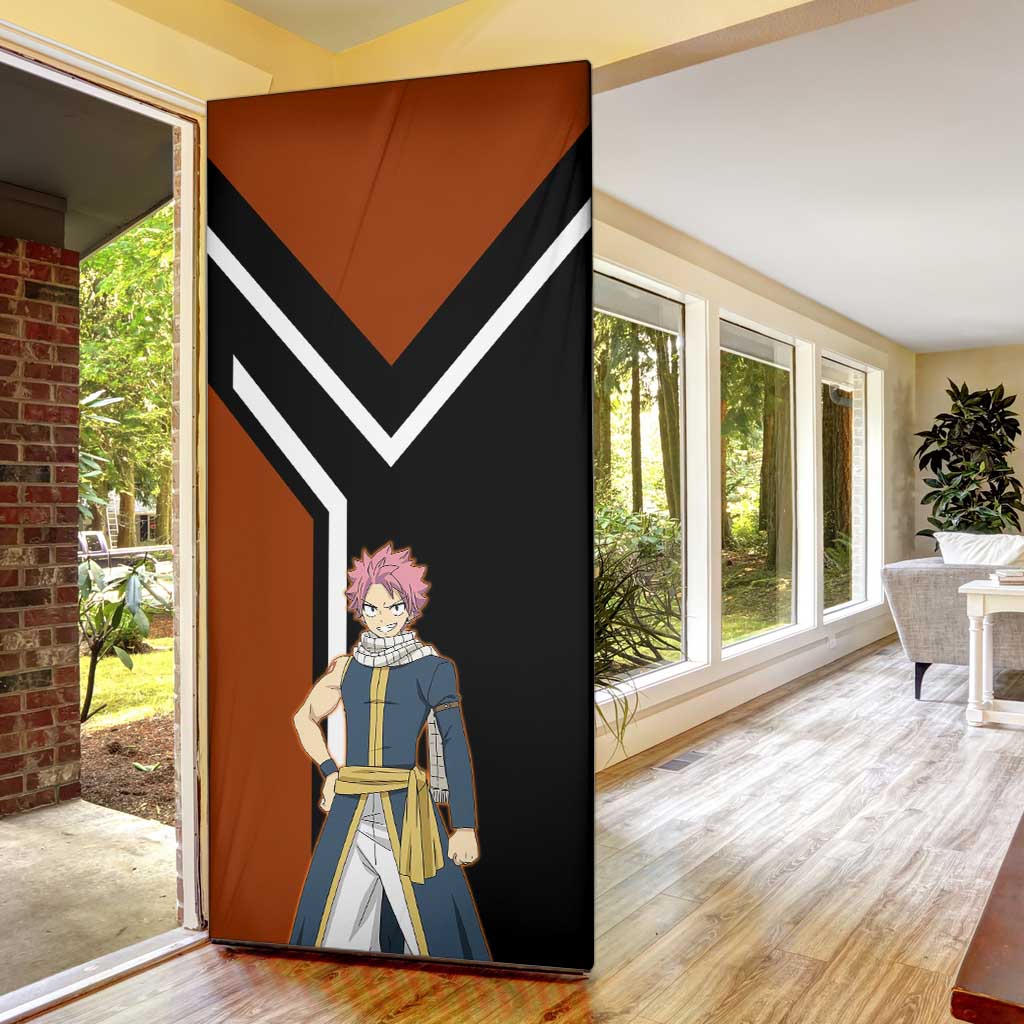 Natsu Dragneel Fairy Tail Door Cover with Fire Magic Pose and Fiery Action Design - The Mazicc
