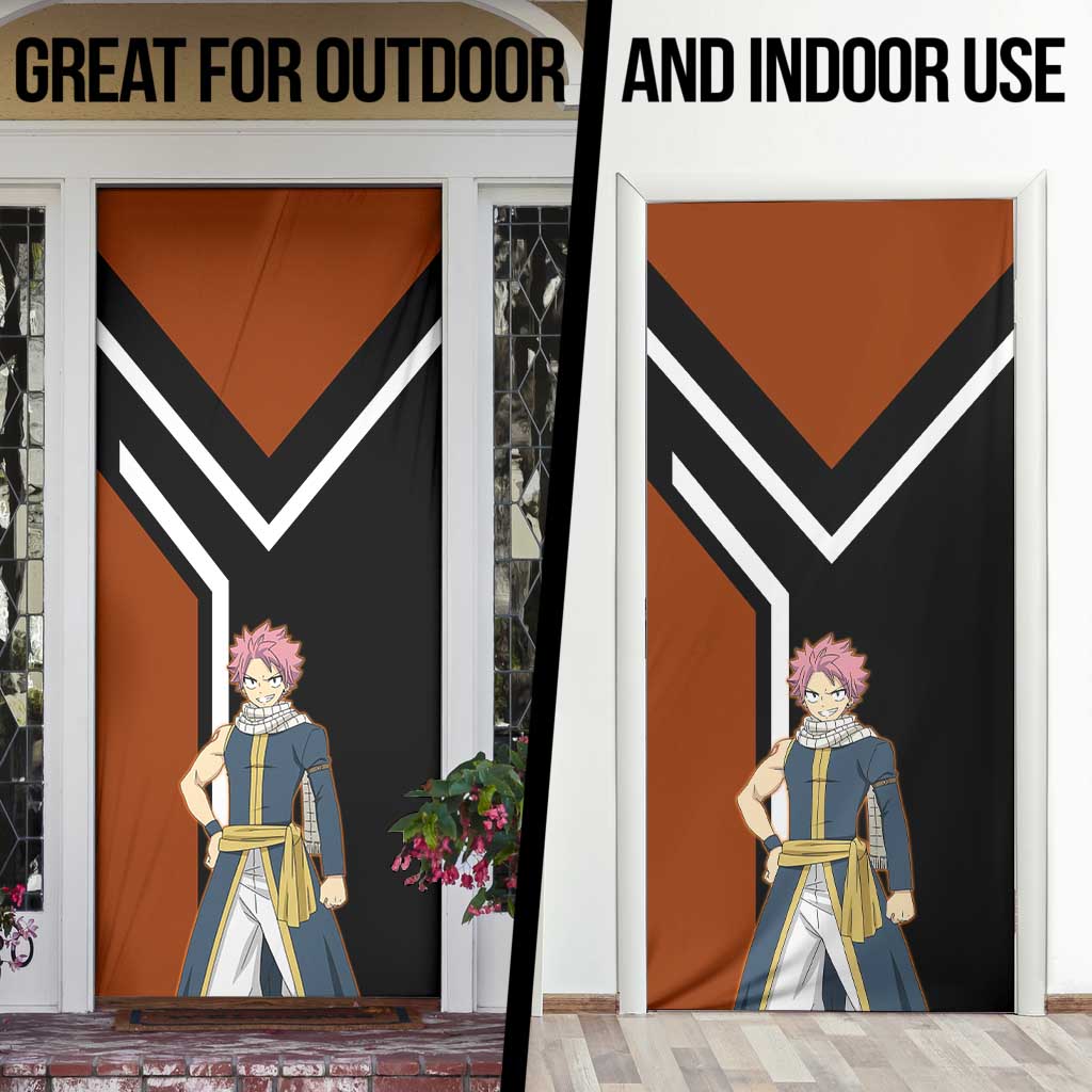 Natsu Dragneel Fairy Tail Door Cover with Fire Magic Pose and Fiery Action Design - The Mazicc