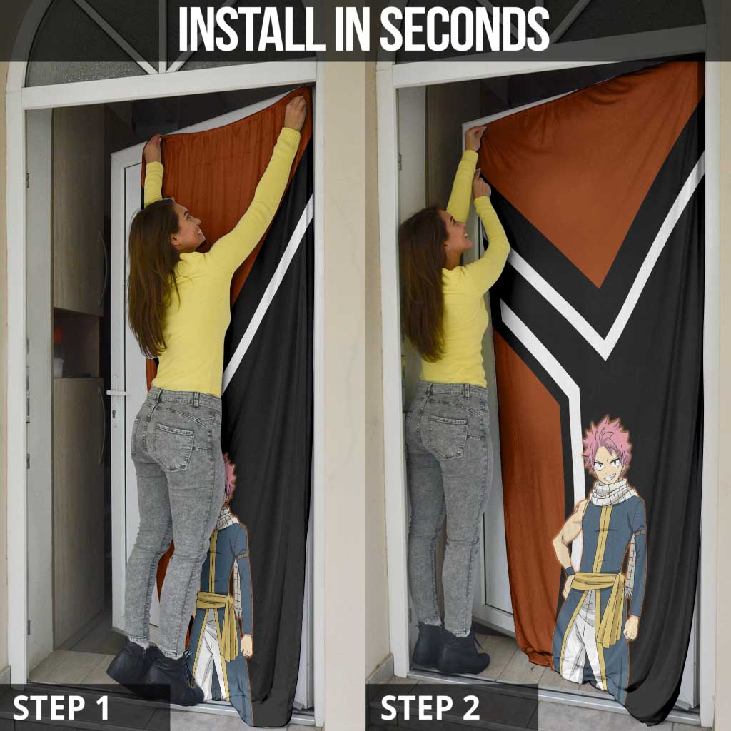 Natsu Dragneel Fairy Tail Door Cover with Fire Magic Pose and Fiery Action Design - The Mazicc