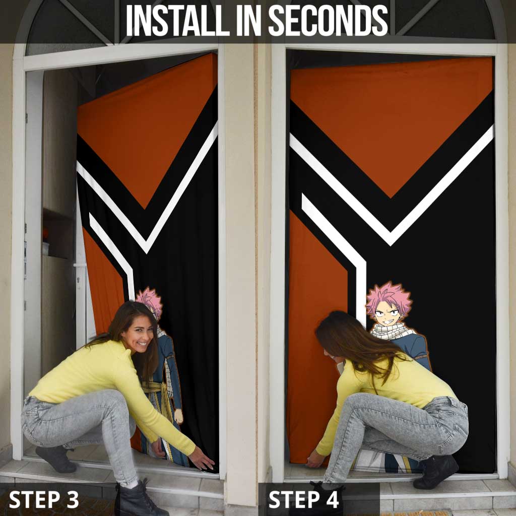 Natsu Dragneel Fairy Tail Door Cover with Fire Magic Pose and Fiery Action Design - The Mazicc
