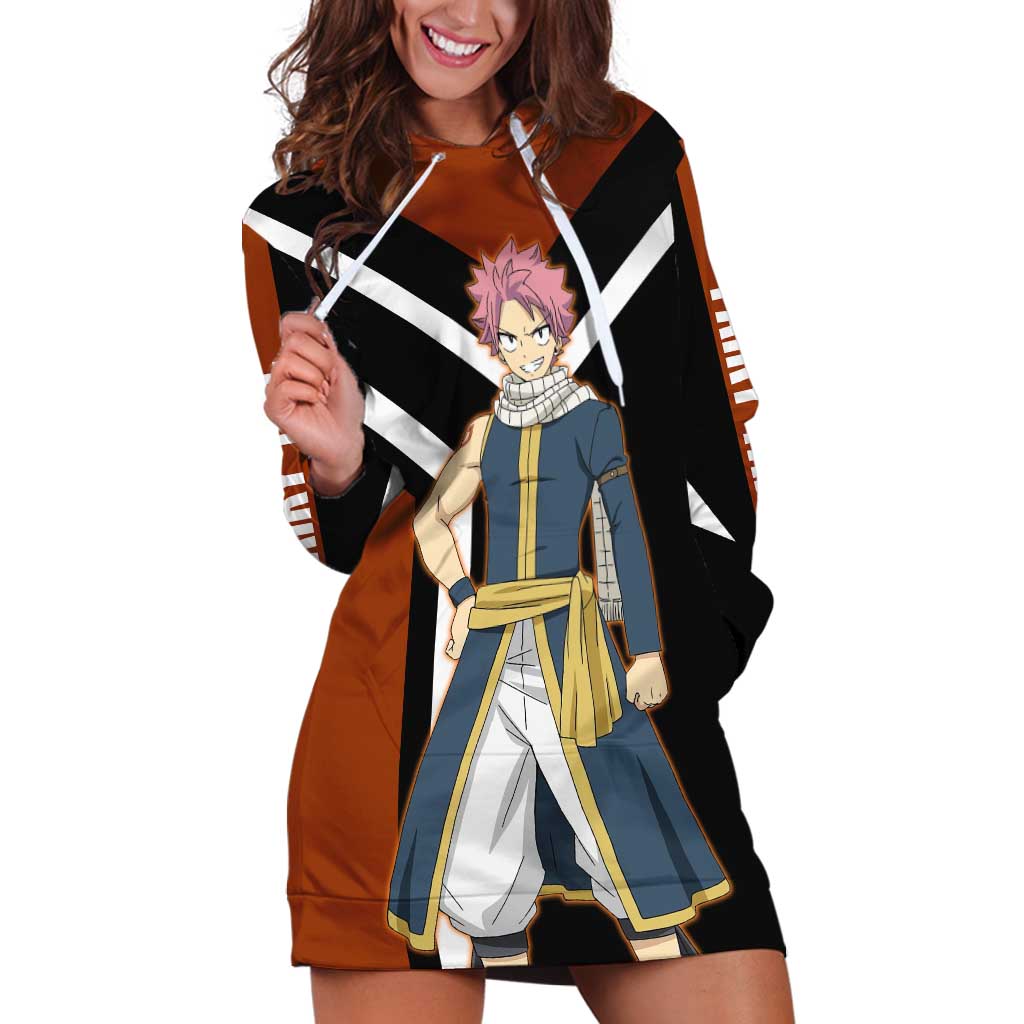 Natsu Dragneel Fairy Tail Hoodie Dress with Fire Magic Pose and Fiery Action Design - The Mazicc