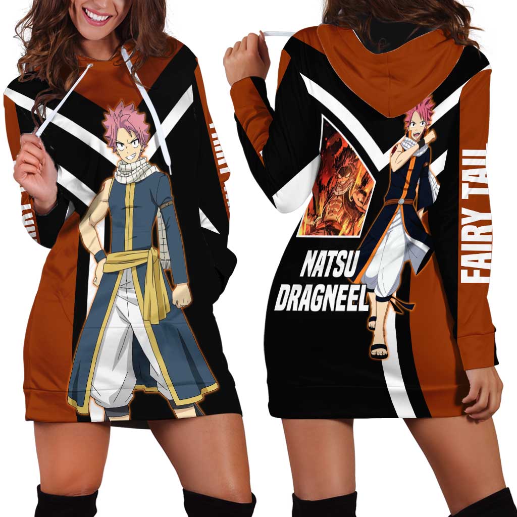 Natsu Dragneel Fairy Tail Hoodie Dress with Fire Magic Pose and Fiery Action Design - The Mazicc