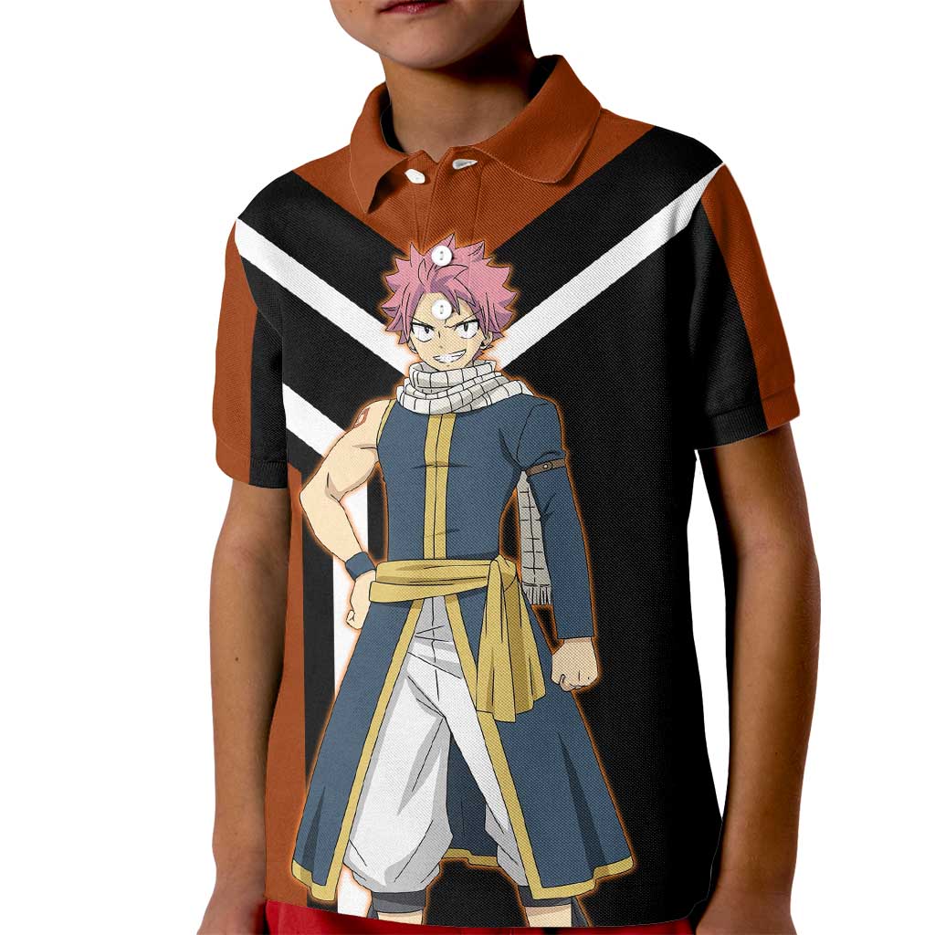 Natsu Dragneel Fairy Tail Kid Polo Shirt with Fire Magic Pose and Fiery Action Design - The Mazicc