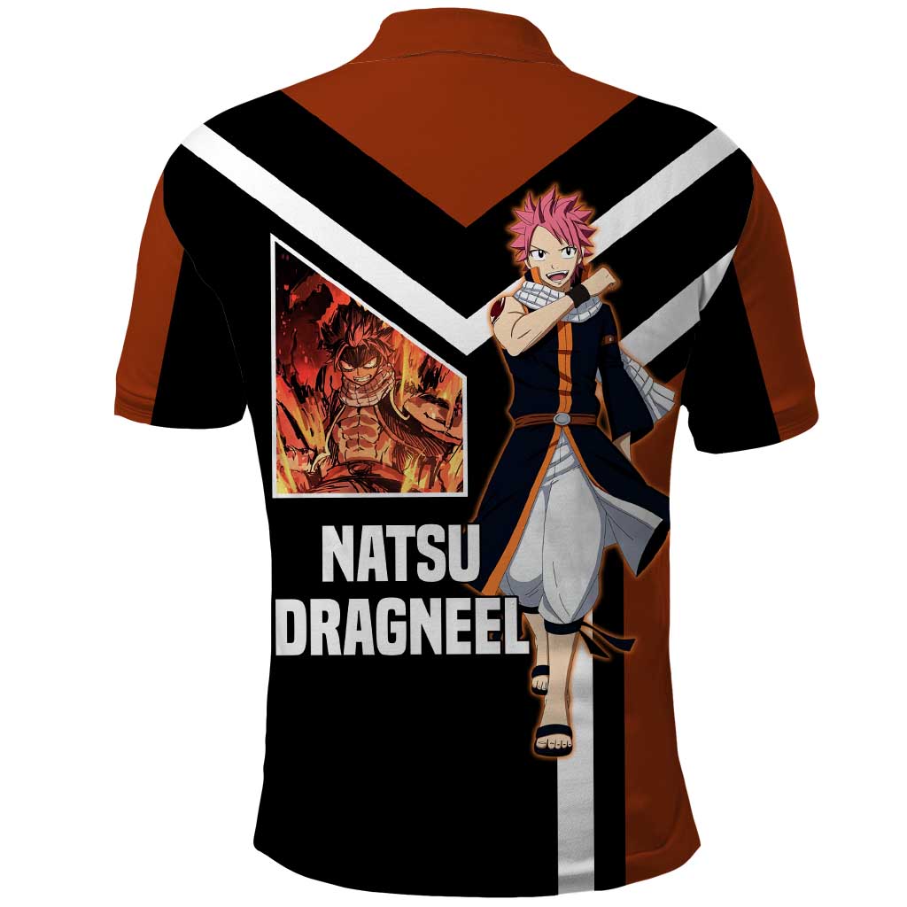 Natsu Dragneel Fairy Tail Polo Shirt with Fire Magic Pose and Fiery Action Design - The Mazicc
