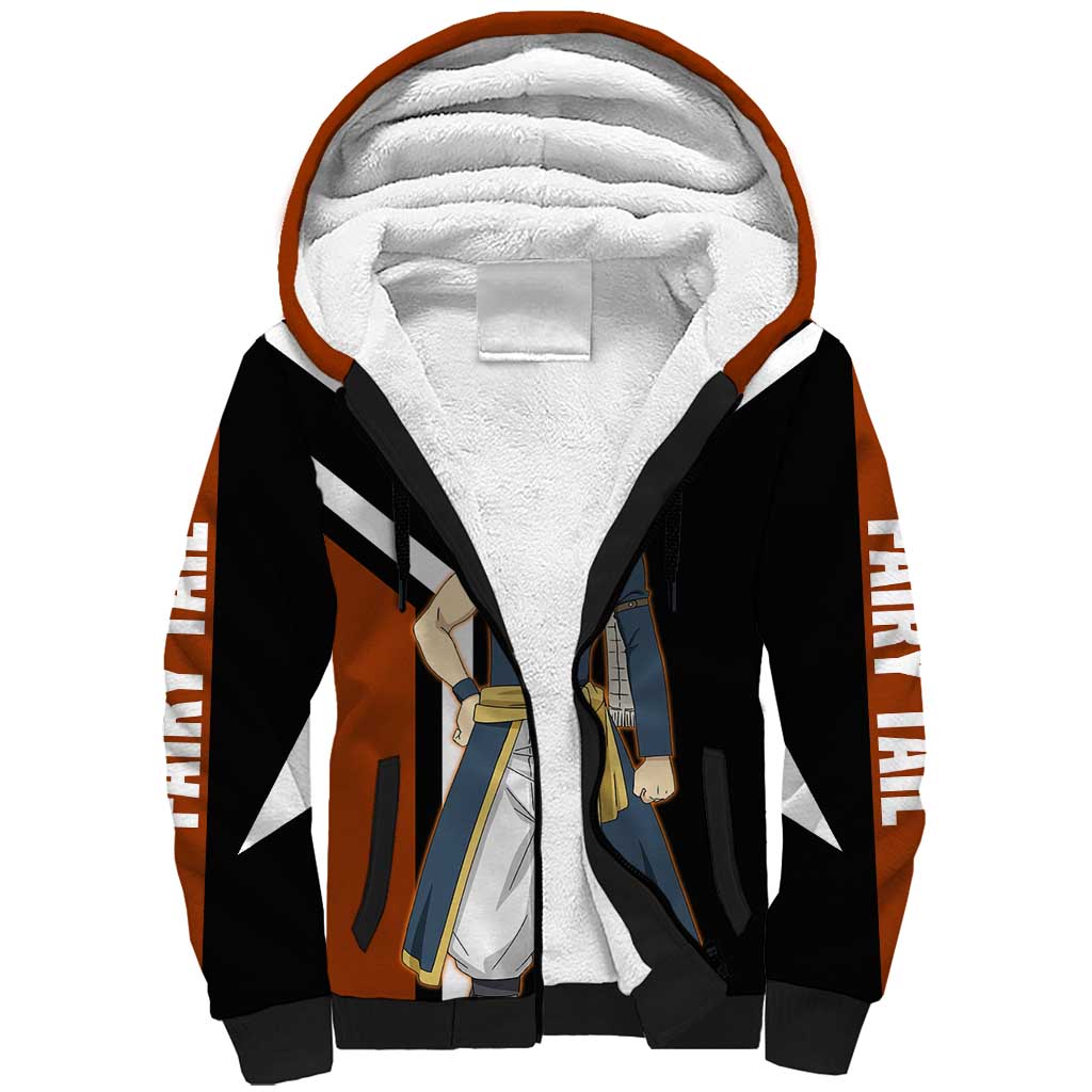 Natsu Dragneel Fairy Tail Sherpa Hoodie with Fire Magic Pose and Fiery Action Design - The Mazicc