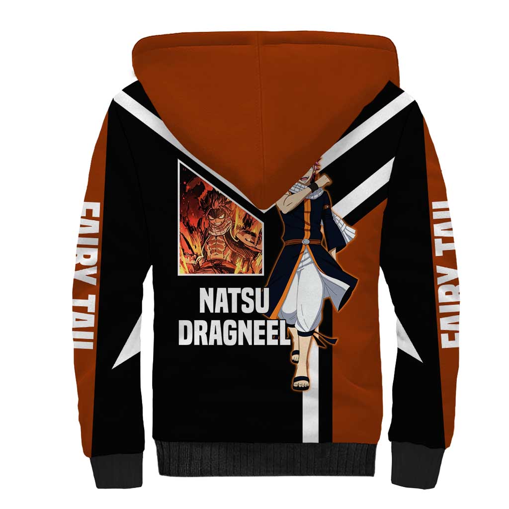 Natsu Dragneel Fairy Tail Sherpa Hoodie with Fire Magic Pose and Fiery Action Design - The Mazicc