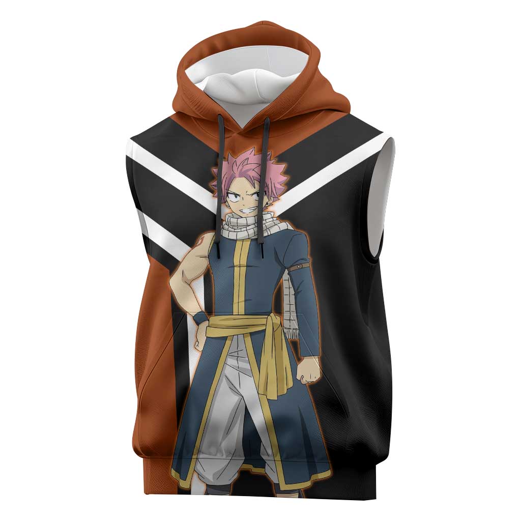 Natsu Dragneel Fairy Tail Sleeveless Hoodie with Fire Magic Pose and Fiery Action Design - The Mazicc