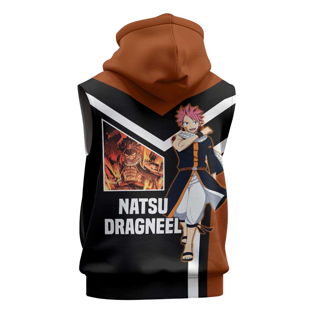 Natsu Dragneel Fairy Tail Sleeveless Hoodie with Fire Magic Pose and Fiery Action Design - The Mazicc