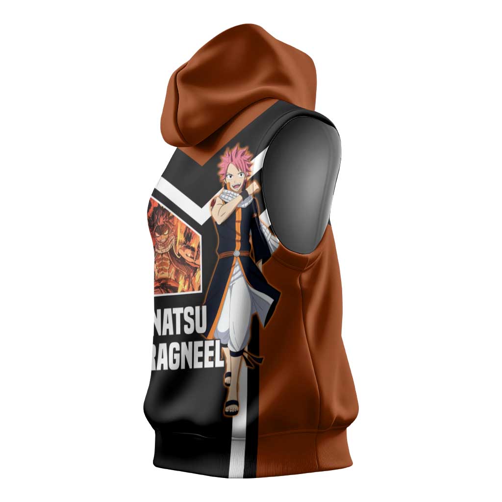 Natsu Dragneel Fairy Tail Sleeveless Hoodie with Fire Magic Pose and Fiery Action Design - The Mazicc