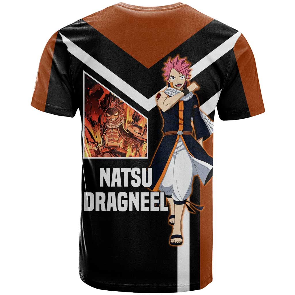 Natsu Dragneel Fairy Tail T Shirt with Fire Magic Pose and Fiery Action Design - The Mazicc