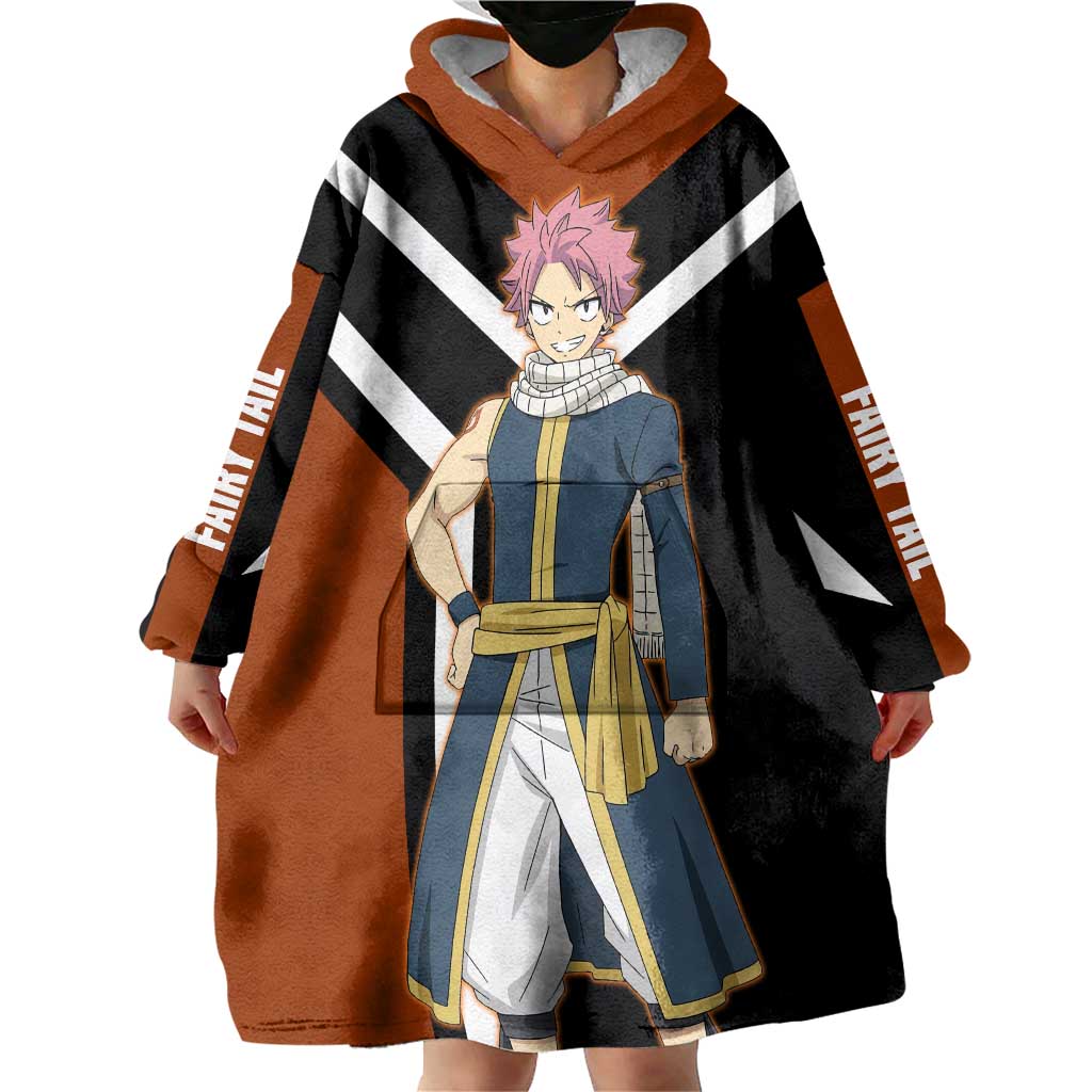 Natsu Dragneel Fairy Tail Wearable Blanket Hoodie with Fire Magic Pose and Fiery Action Design - The Mazicc