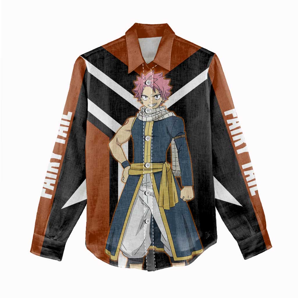 Natsu Dragneel Fairy Tail Women Casual Shirt with Fire Magic Pose and Fiery Action Design - The Mazicc