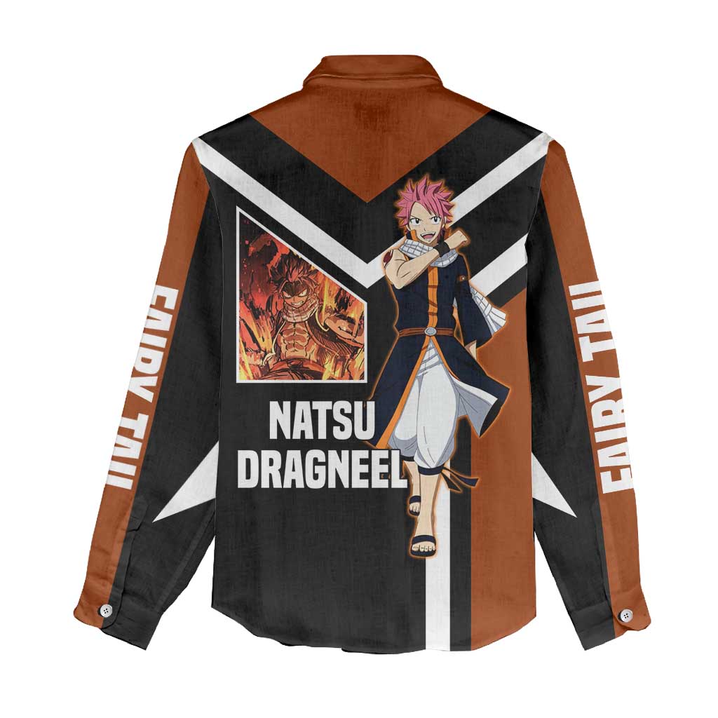 Natsu Dragneel Fairy Tail Women Casual Shirt with Fire Magic Pose and Fiery Action Design - The Mazicc