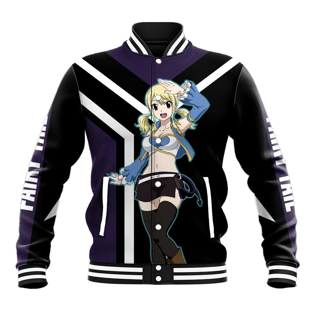 Lucy Heartfilia Fairy Tail Baseball Jacket with Celestial Keys and Magical Battle Pose Design - The Mazicc