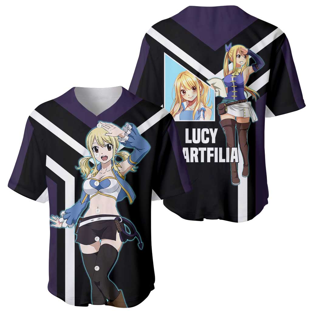 Lucy Heartfilia Fairy Tail Baseball Jersey with Celestial Keys and Magical Battle Pose Design - The Mazicc