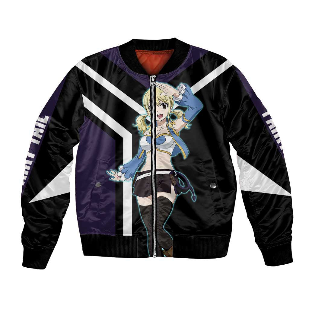 Lucy Heartfilia Fairy Tail Bomber Jacket with Celestial Keys and Magical Battle Pose Design - The Mazicc