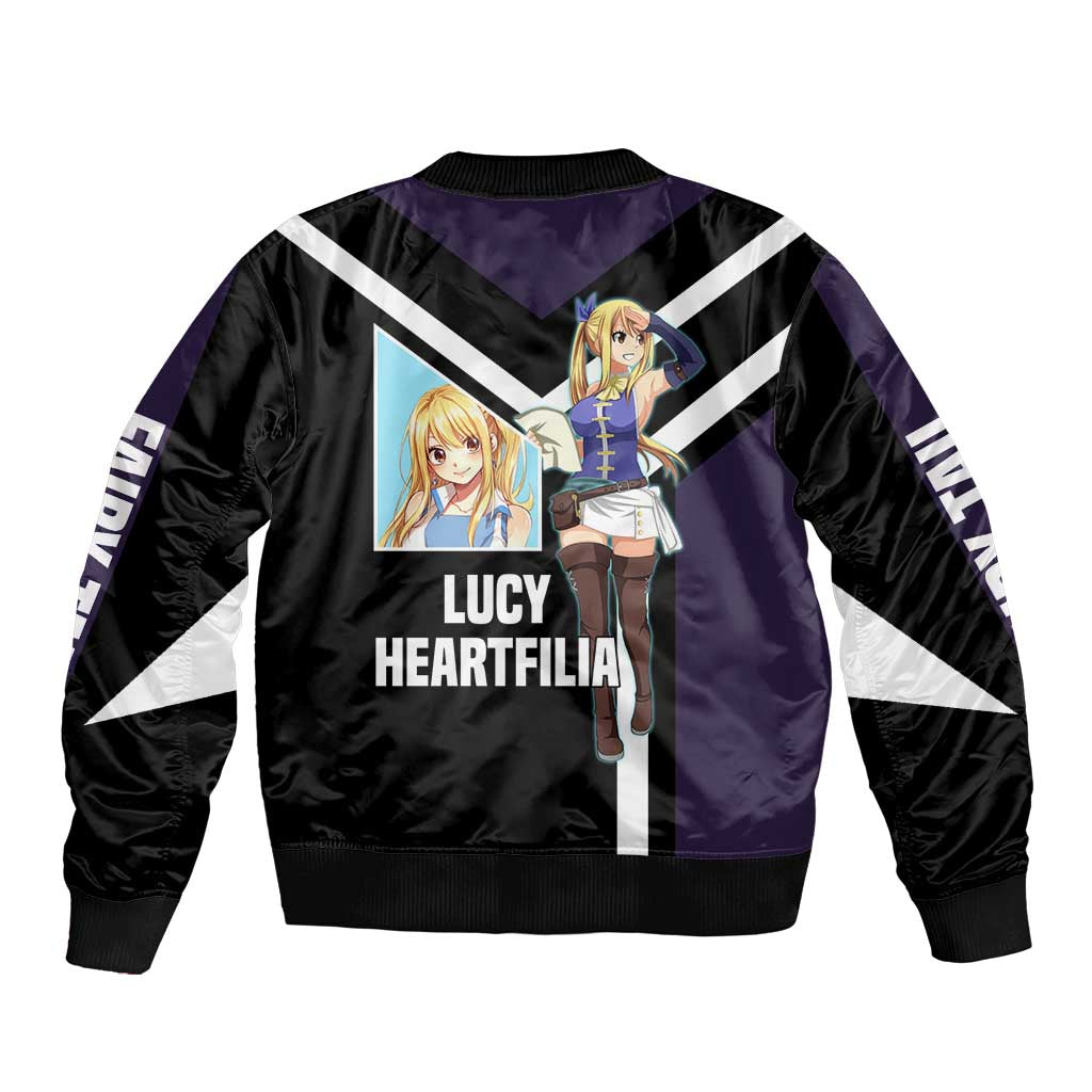 Lucy Heartfilia Fairy Tail Bomber Jacket with Celestial Keys and Magical Battle Pose Design - The Mazicc