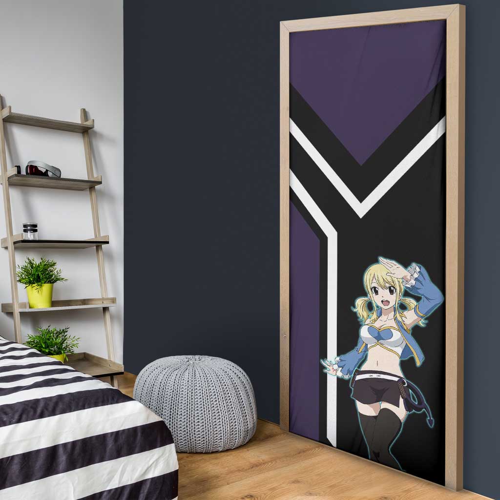 Lucy Heartfilia Fairy Tail Door Cover with Celestial Keys and Magical Battle Pose Design - The Mazicc