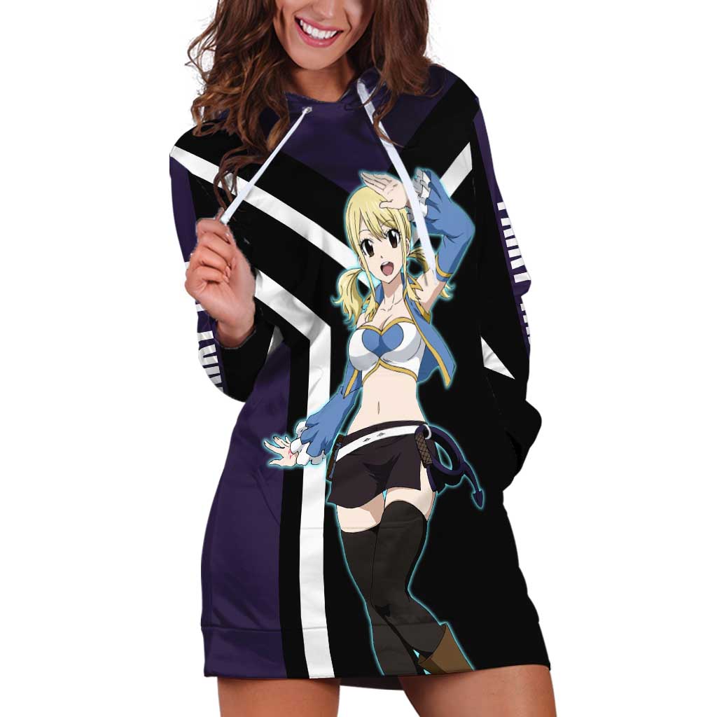Lucy Heartfilia Fairy Tail Hoodie Dress with Celestial Keys and Magical Battle Pose Design - The Mazicc