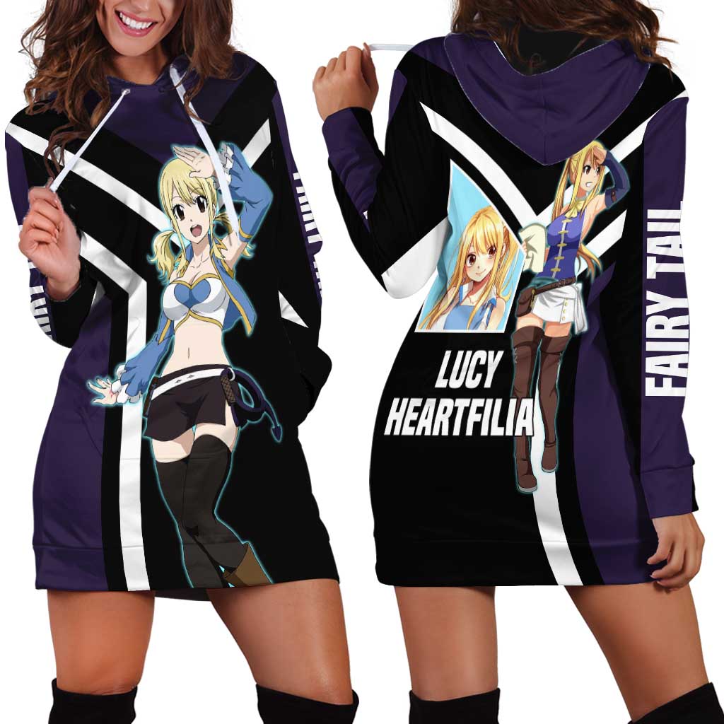 Lucy Heartfilia Fairy Tail Hoodie Dress with Celestial Keys and Magical Battle Pose Design - The Mazicc